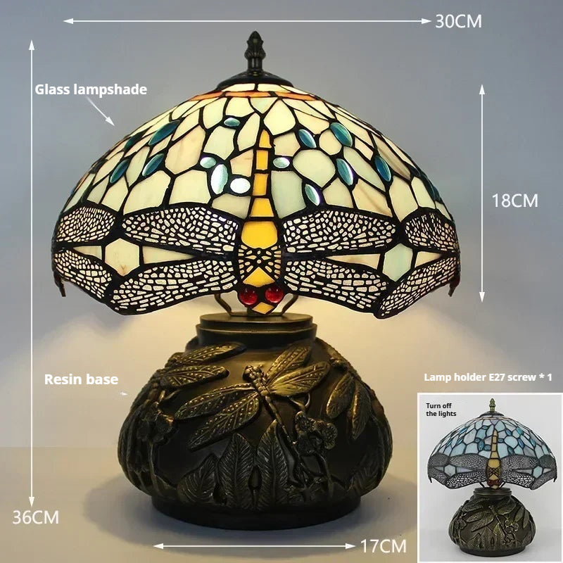 12inch Tiffany Stained Glass Pearl Hummingbird Lampshade Vintage Desk Lamp - CTL