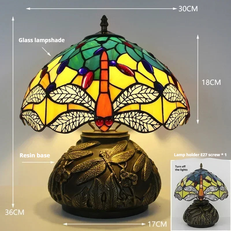 12inch Tiffany Stained Glass Pearl Hummingbird Lampshade Vintage Desk Lamp - CTL