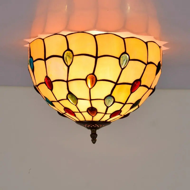 12inch Handmade Stained Glass Beads Tiffany Style Ceiling Light Fixtures - CTL