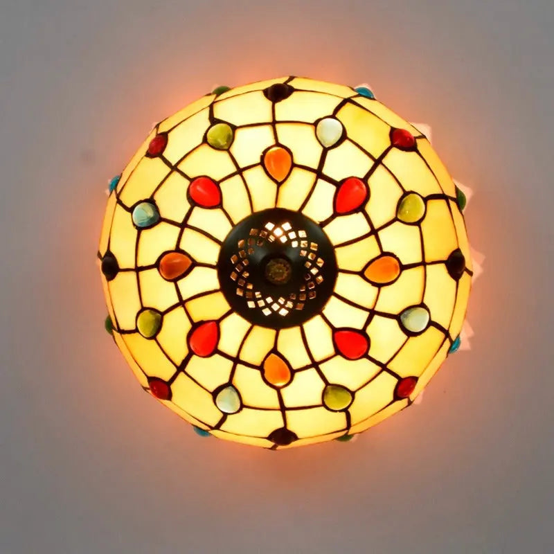 12inch Handmade Stained Glass Beads Tiffany Style Ceiling Light Fixtures - CTL