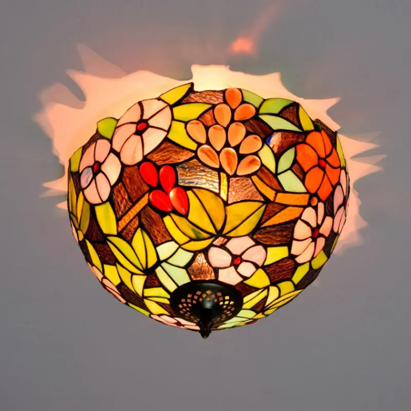 12inch Handmade Stained Glass Grape Flower Lampshade Tiffany Lights Ceiling Lamp - CTL