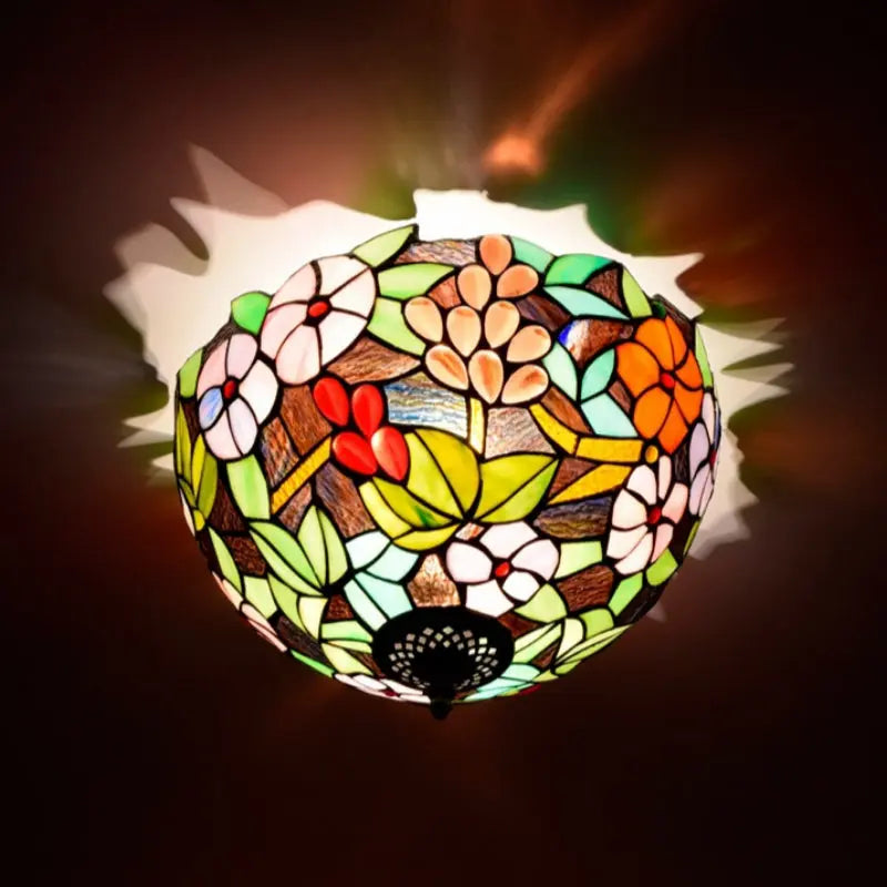 12inch Handmade Stained Glass Grape Flower Lampshade Tiffany Lights Ceiling Lamp - CTL