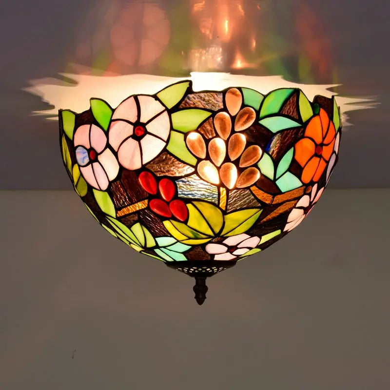 12inch Handmade Stained Glass Grape Flower Lampshade Tiffany Lights Ceiling Lamp - CTL