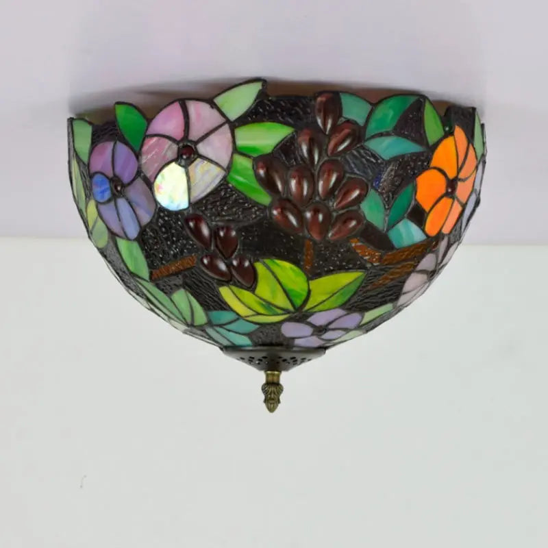 12inch Handmade Stained Glass Grape Flower Lampshade Tiffany Lights Ceiling Lamp - CTL