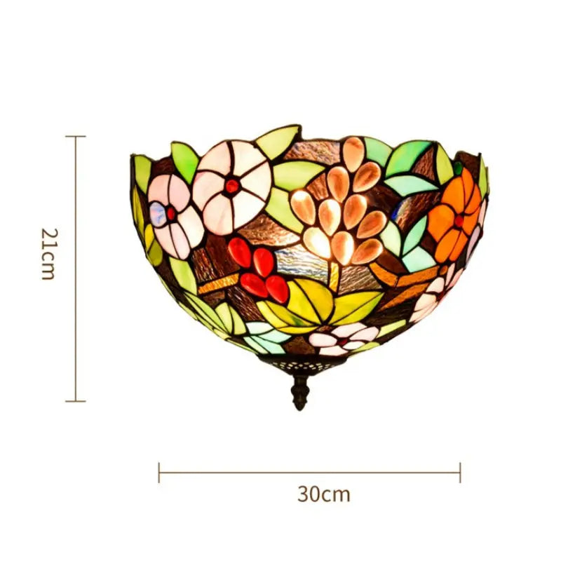 12inch Handmade Stained Glass Grape Flower Lampshade Tiffany Lights Ceiling Lamp - CTL