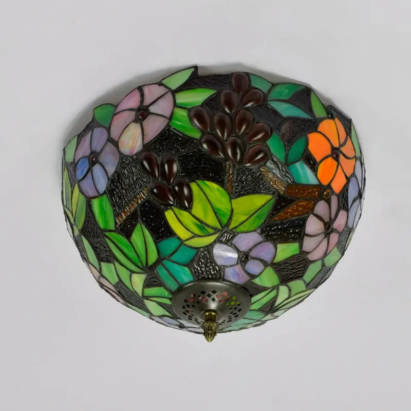 12inch Handmade Stained Glass Grape Flower Lampshade Tiffany Lights Ceiling Lamp - CTL