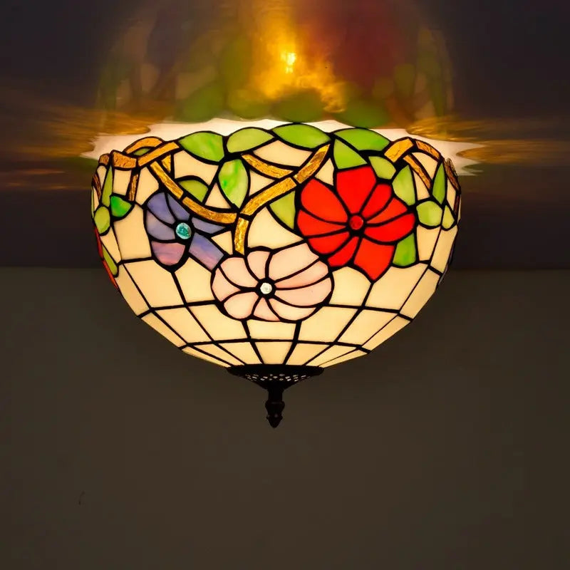 12inch Stained Glass Morning Glory Tiffany Style Ceiling Light Fixtures - CTL