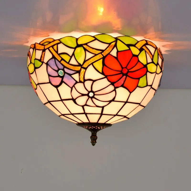 12inch Stained Glass Morning Glory Tiffany Style Ceiling Light Fixtures - CTL