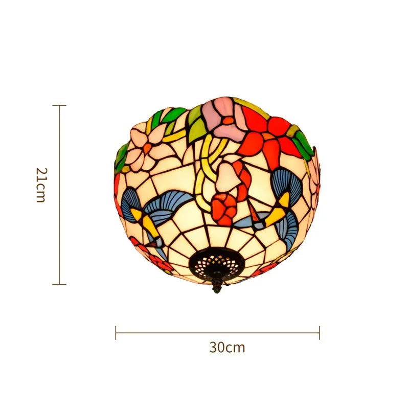 12inch Handmade Stained Glass Bird Floral Tiffany Lights Ceiling Lamp - CTL