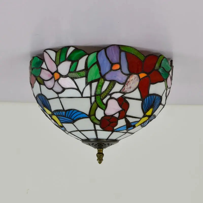 12inch Handmade Stained Glass Bird Floral Tiffany Lights Ceiling Lamp - CTL