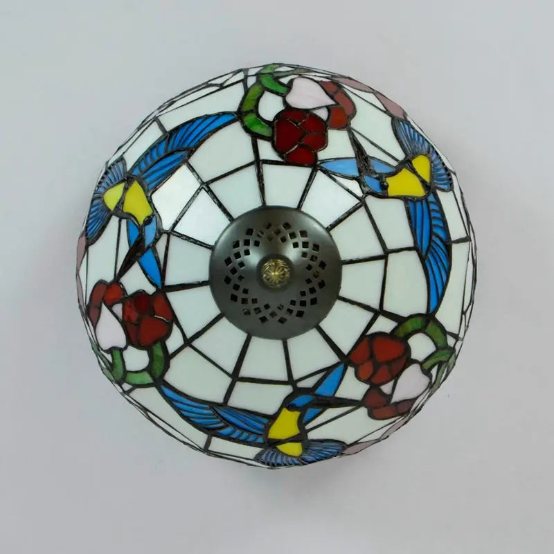 12inch Handmade Stained Glass Bird Floral Tiffany Lights Ceiling Lamp - CTL