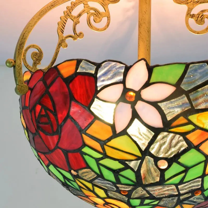 12inch Handmade Stained Glass Rose Lampshade Tiffany Lights Ceiling Lamp - CTL
