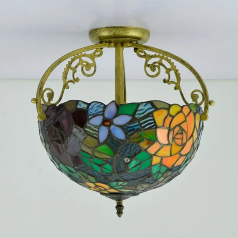 12inch Handmade Stained Glass Rose Lampshade Tiffany Lights Ceiling Lamp - CTL