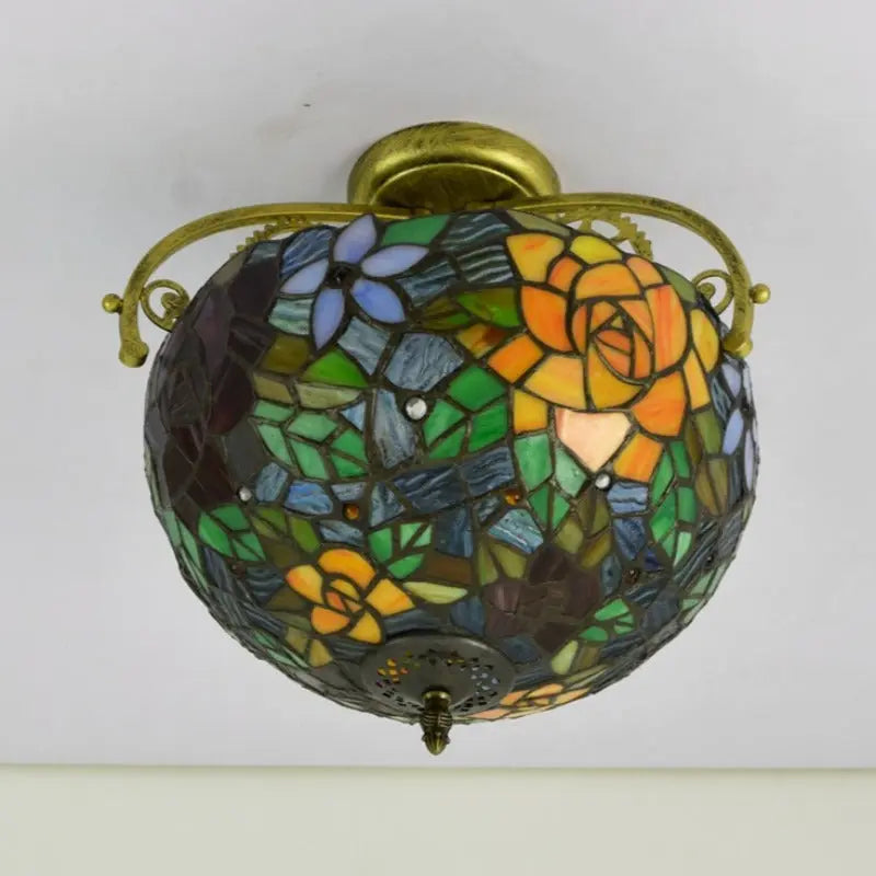 12inch Handmade Stained Glass Rose Lampshade Tiffany Lights Ceiling Lamp - CTL