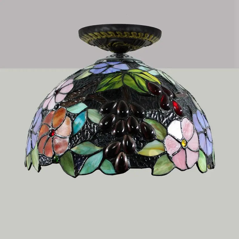 12inch Stained Glass Grape Flower Handmade Tiffany Lights Ceiling Lamp - CTL