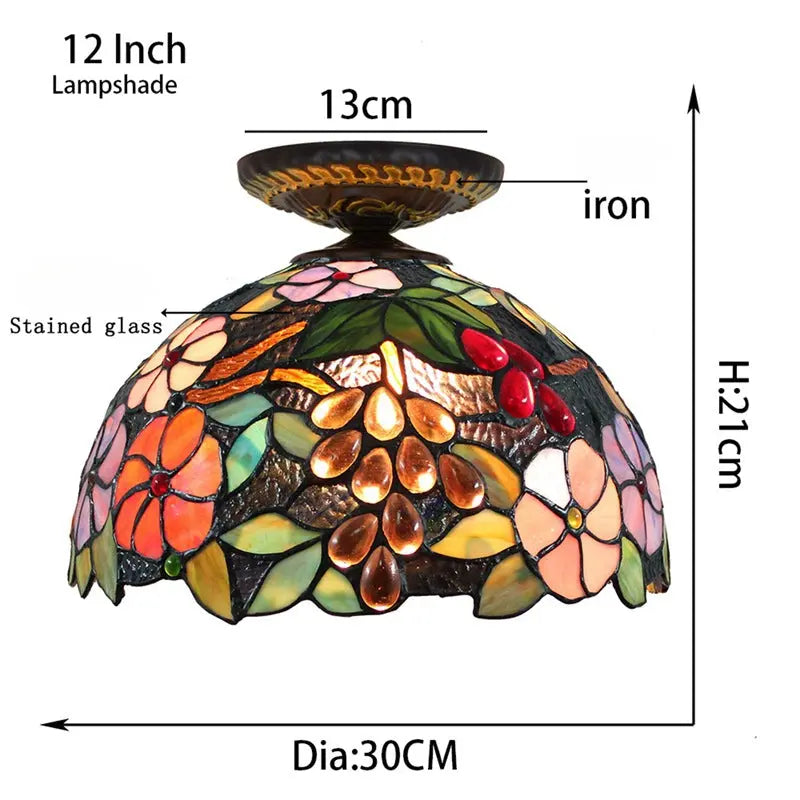 12inch Stained Glass Grape Flower Handmade Tiffany Lights Ceiling Lamp - CTL