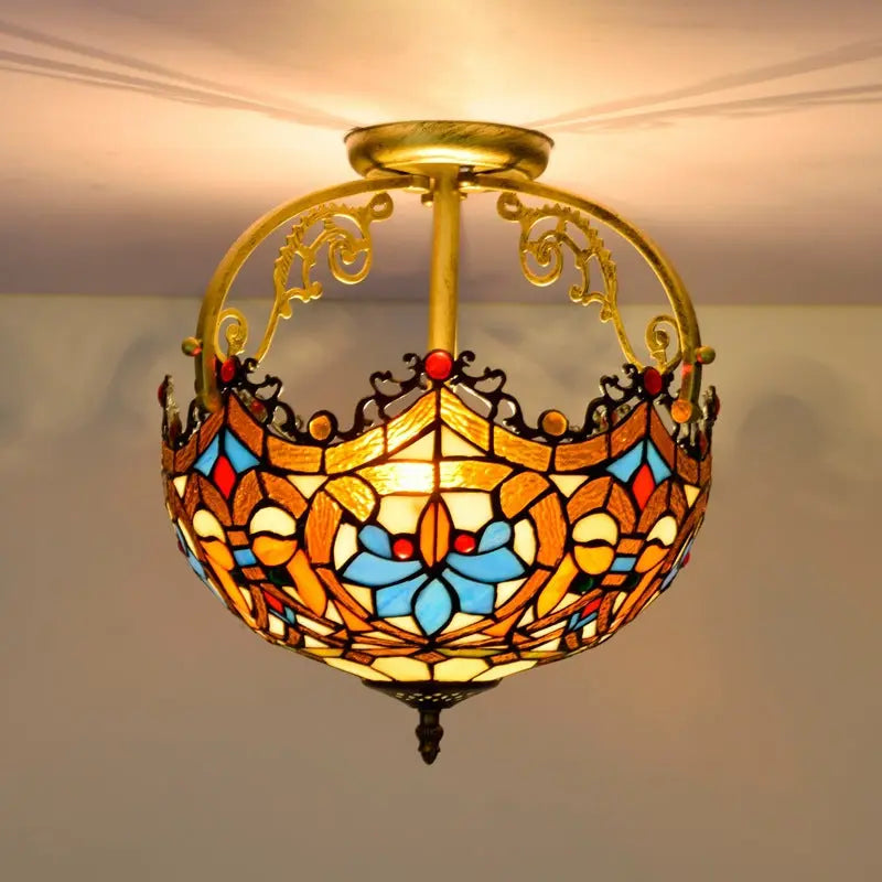 12inch Handmade Stained Glass Baroque Retro Tiffany Lights Ceiling Lamp - CTL