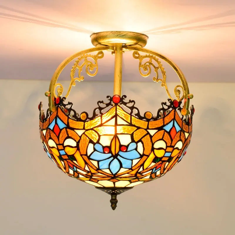 12inch Handmade Stained Glass Baroque Retro Tiffany Lights Ceiling Lamp - CTL