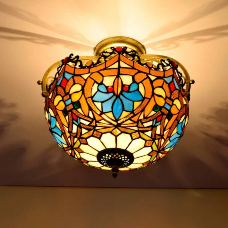 12inch Handmade Stained Glass Baroque Retro Tiffany Lights Ceiling Lamp - CTL