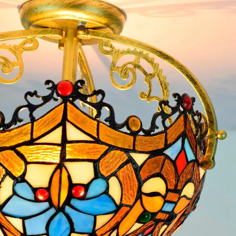 12inch Handmade Stained Glass Baroque Retro Tiffany Lights Ceiling Lamp - CTL