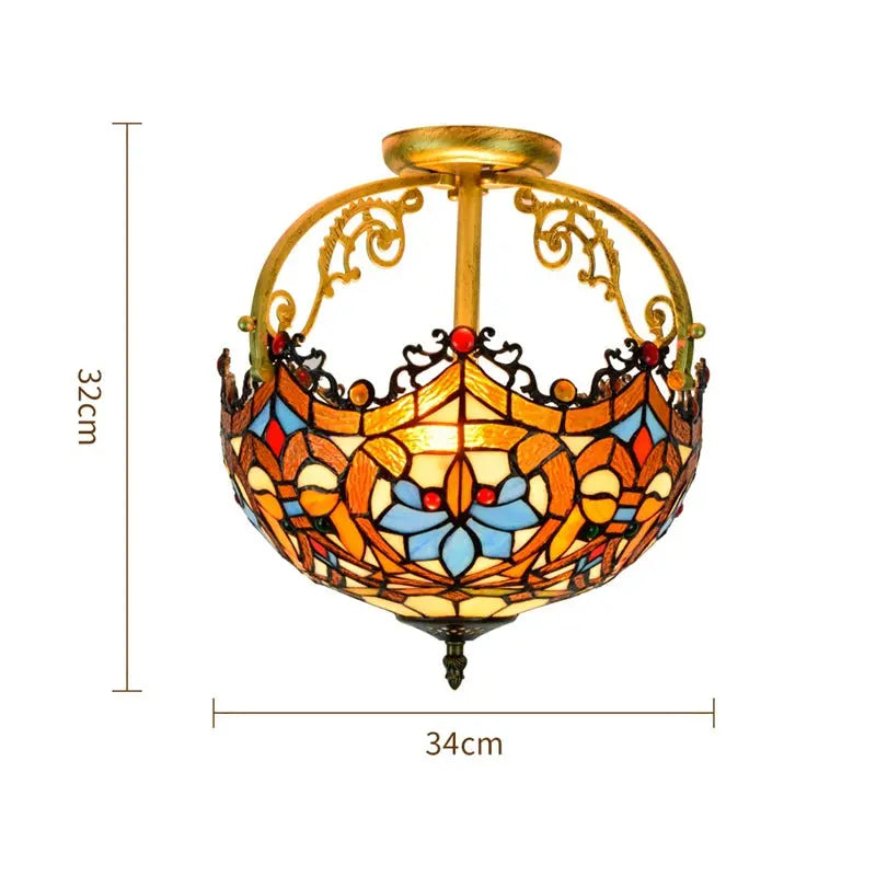 12inch Handmade Stained Glass Baroque Retro Tiffany Lights Ceiling Lamp - CTL