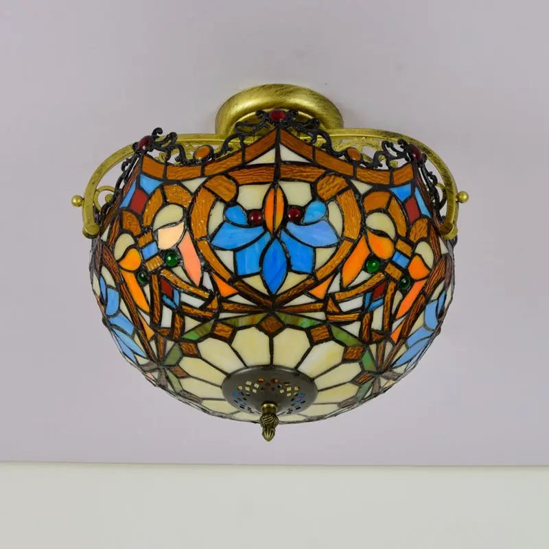 12inch Handmade Stained Glass Baroque Retro Tiffany Lights Ceiling Lamp - CTL