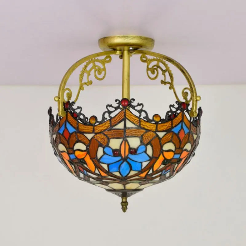 12inch Handmade Stained Glass Baroque Retro Tiffany Lights Ceiling Lamp - CTL
