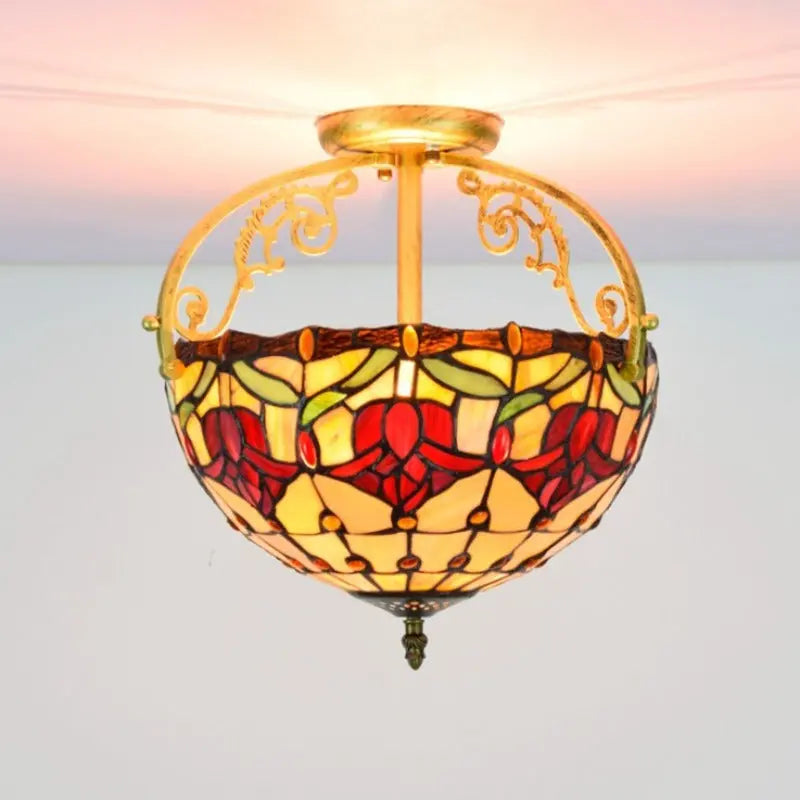 12inch Handmade Stained Glass Tulip Tiffany Lights Ceiling Lamp - CTL