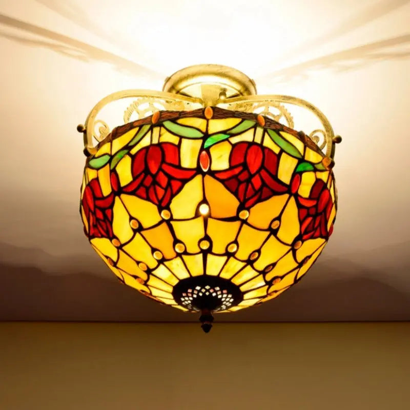 12inch Handmade Stained Glass Tulip Tiffany Lights Ceiling Lamp - CTL