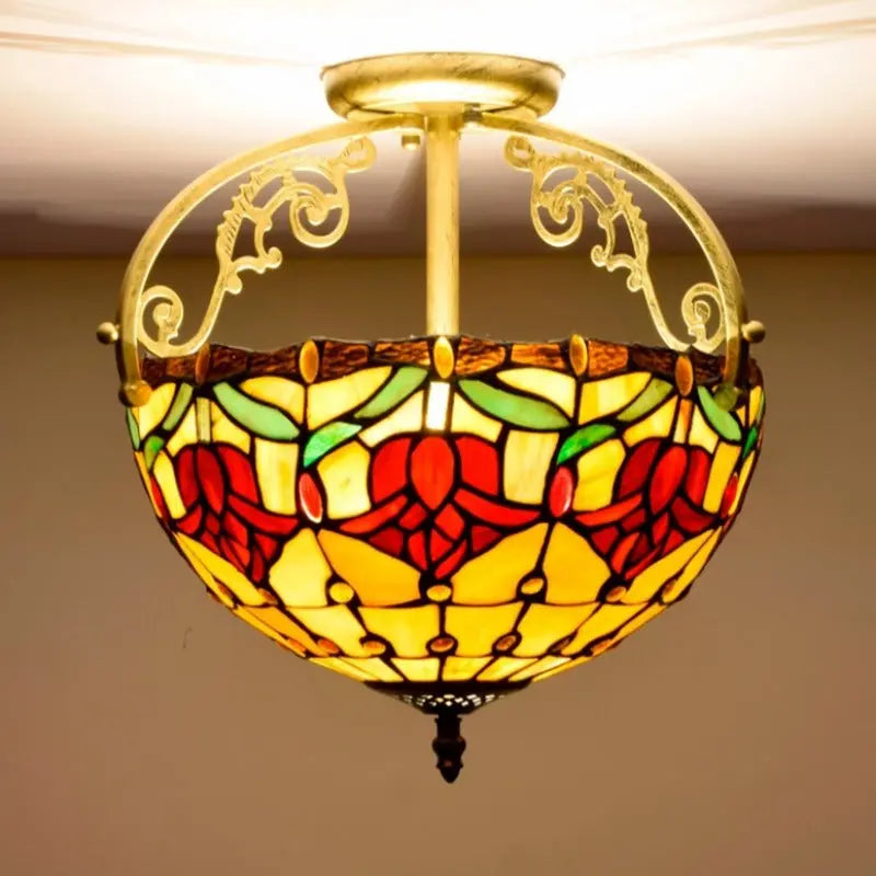 12inch Handmade Stained Glass Tulip Tiffany Lights Ceiling Lamp - CTL