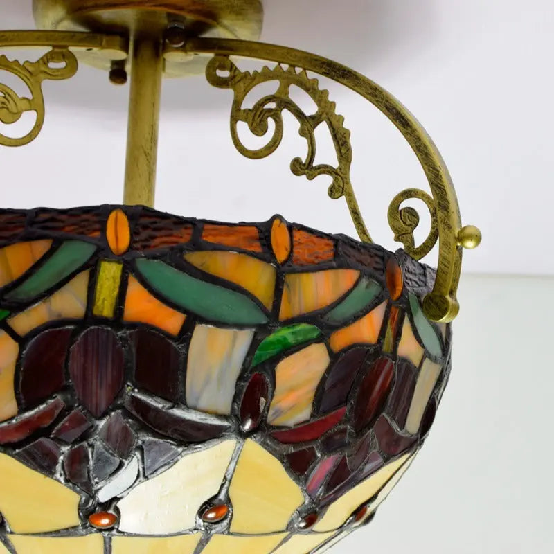 12inch Handmade Stained Glass Tulip Tiffany Lights Ceiling Lamp - CTL