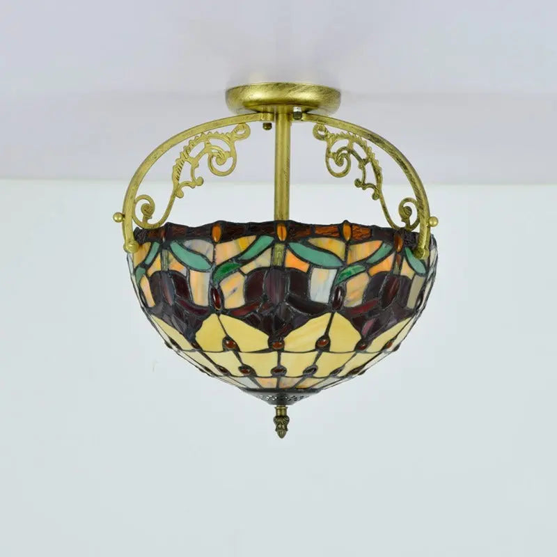 12inch Handmade Stained Glass Tulip Tiffany Lights Ceiling Lamp - CTL