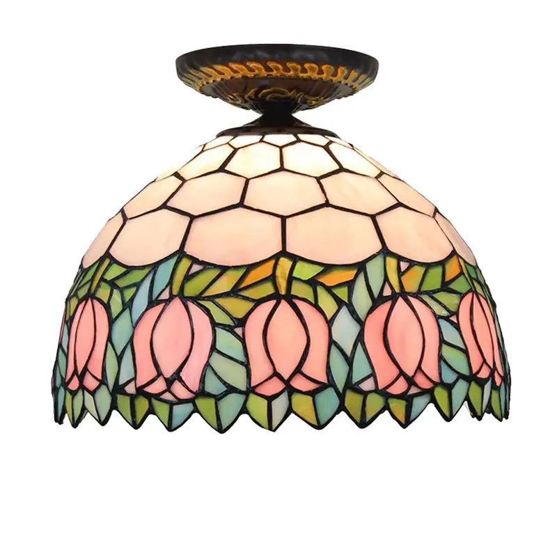 12inch Stained Glass Tuilp Flower Lampshade Tiffany Lights Ceiling Lamp - CTL