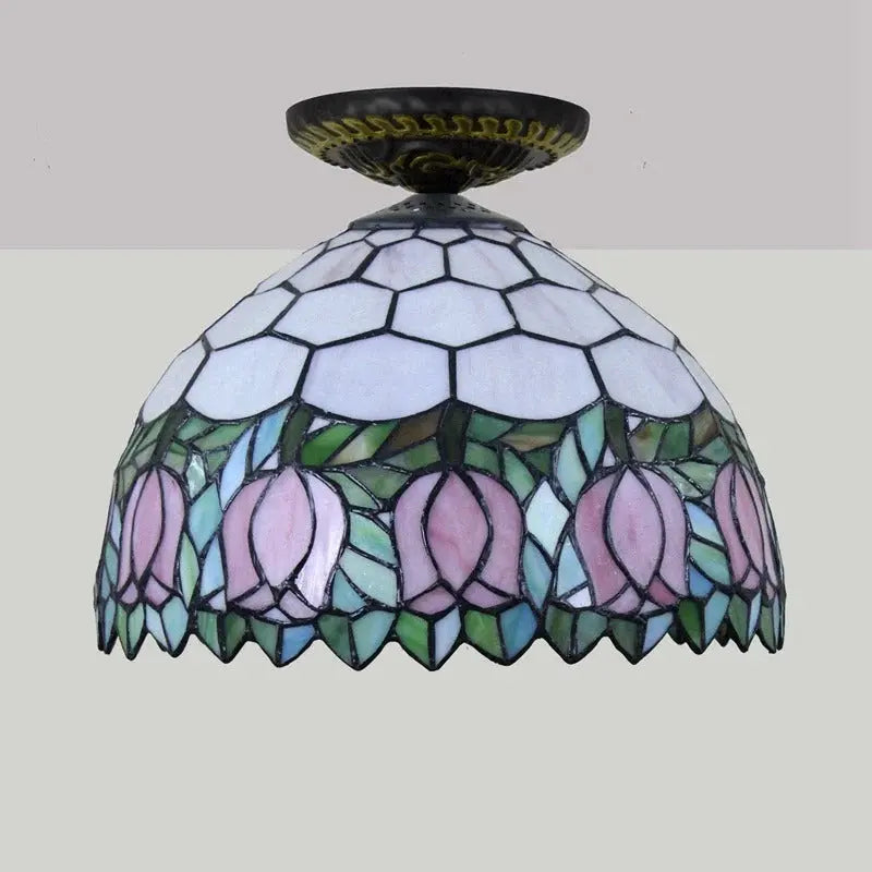 12inch Stained Glass Tuilp Flower Lampshade Tiffany Lights Ceiling Lamp - CTL