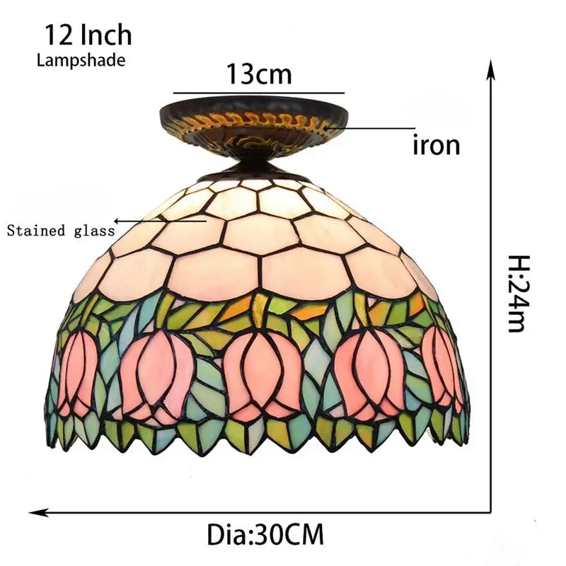 12inch Stained Glass Tuilp Flower Lampshade Tiffany Lights Ceiling Lamp - CTL