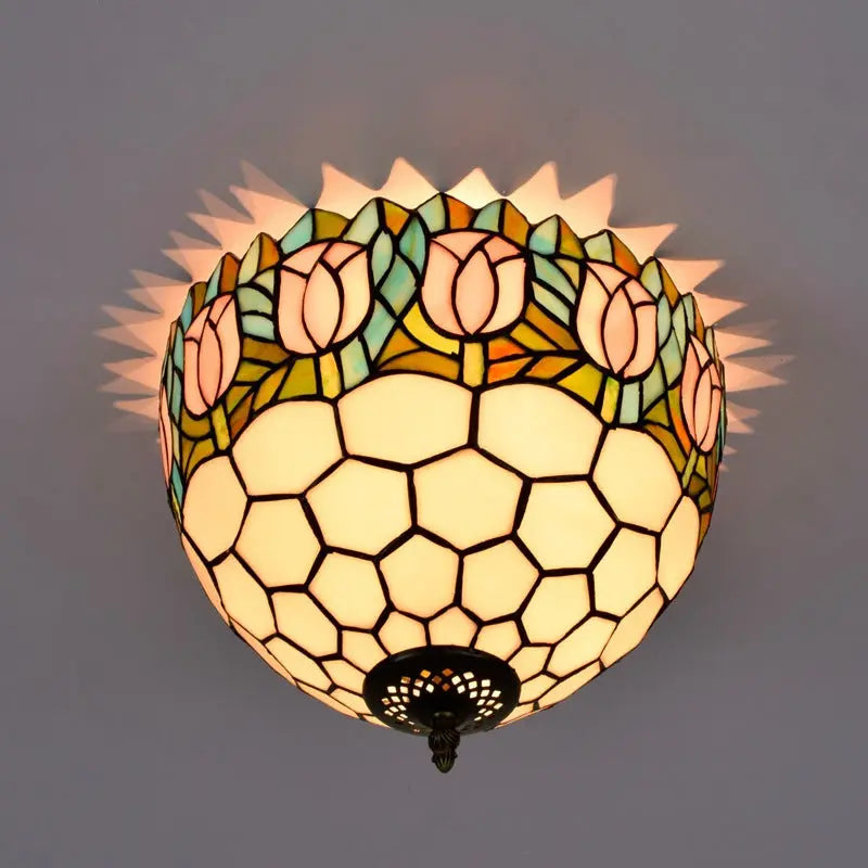 12inch Handmade Stained Glass Tulip Tiffany Style Ceiling Light Fixtures - CTL