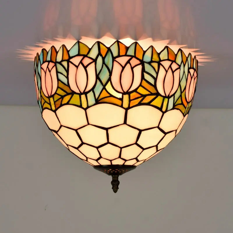 12inch Handmade Stained Glass Tulip Tiffany Style Ceiling Light Fixtures - CTL
