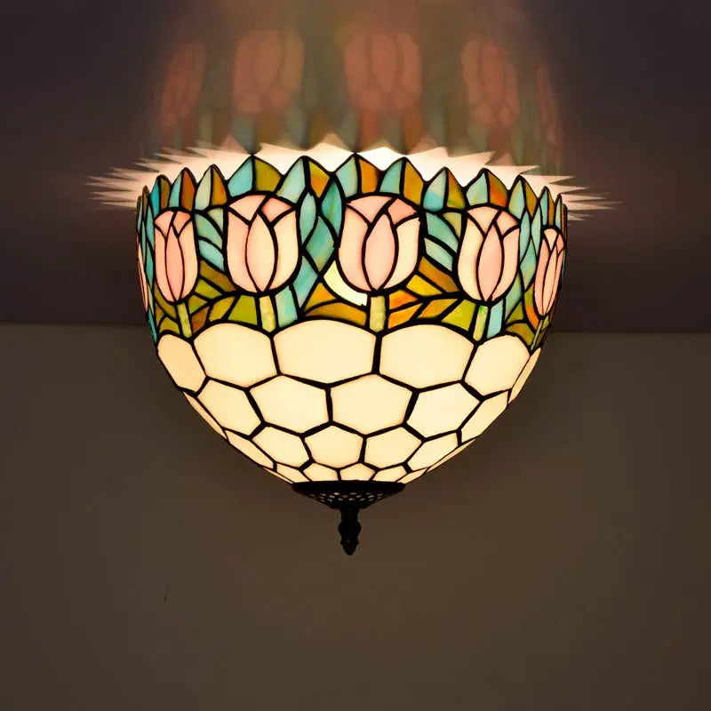12inch Handmade Stained Glass Tulip Tiffany Style Ceiling Light Fixtures - CTL