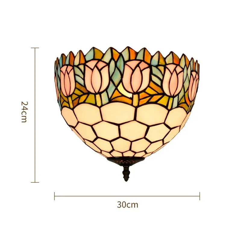 12inch Handmade Stained Glass Tulip Tiffany Style Ceiling Light Fixtures - CTL