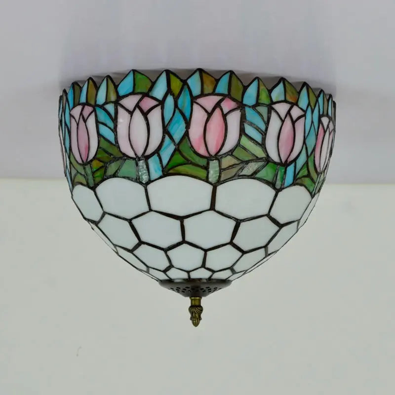 12inch Handmade Stained Glass Tulip Tiffany Style Ceiling Light Fixtures - CTL