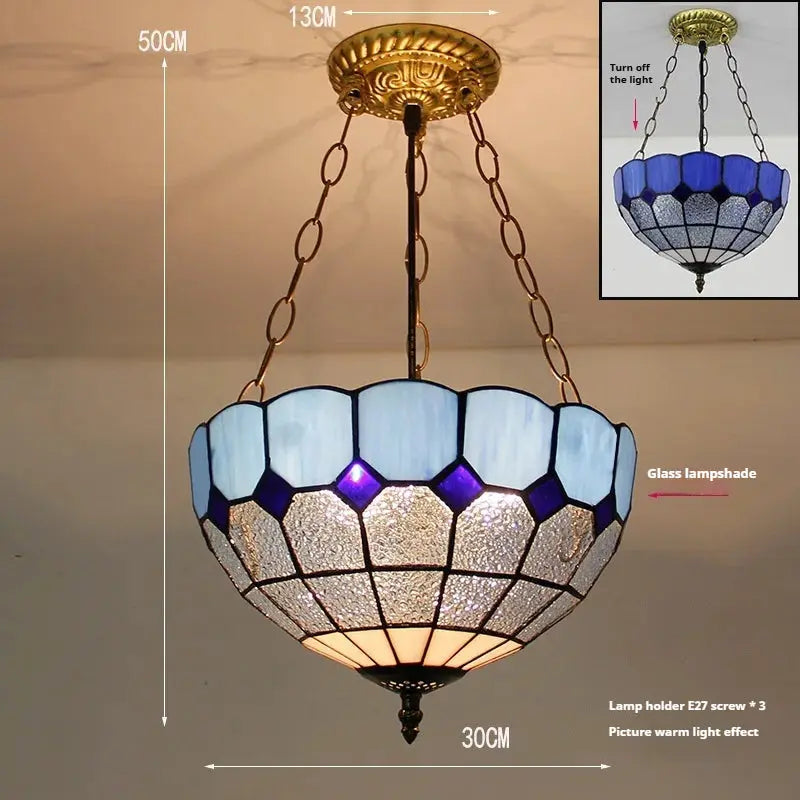 12inch 30cm Retro Stained Glass Diamond Blue Anti-chandelier Tiffany Pendant Light - CTL