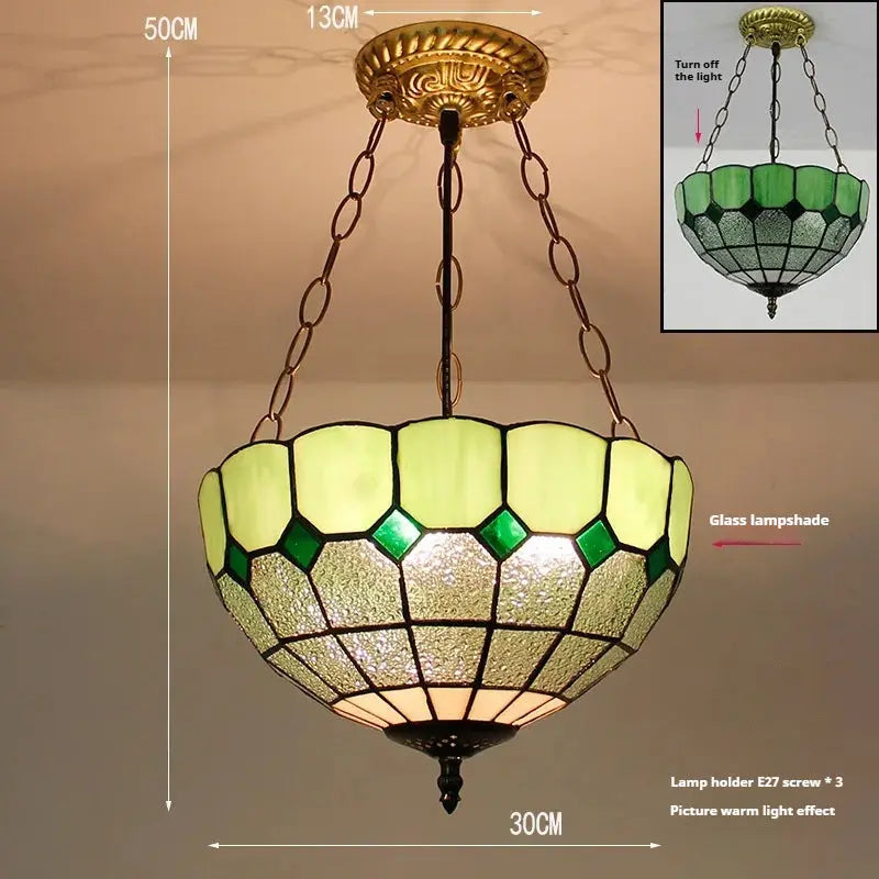 12inch 30cm Retro Stained Glass Diamond Green Anti-chandelier Tiffany Pendant Light - CTL