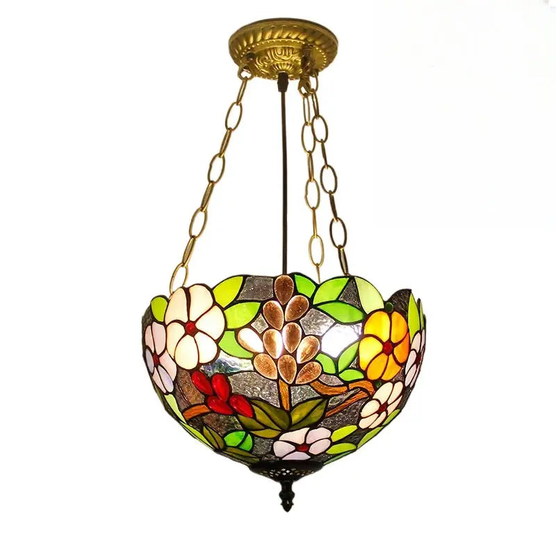 12inch 30cm Retro Stained Glass Grapes Floral Anti-chandelier Tiffany Pendant Light - CTL