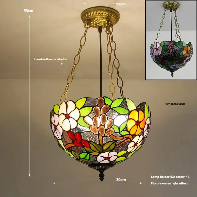 12inch 30cm Retro Stained Glass Grapes Floral Anti-chandelier Tiffany Pendant Light - CTL