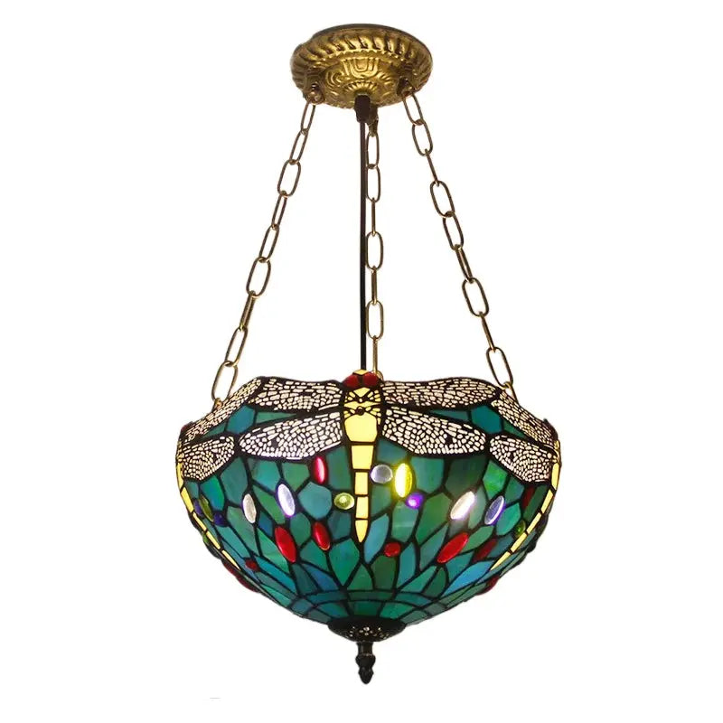 12inch 30cm Retro Stained Glass Green Dragonfly Anti-chandelier Tiffany Pendant Light - CTL