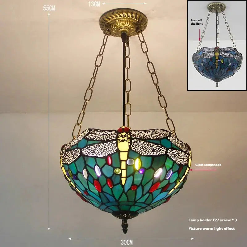 12inch 30cm Retro Stained Glass Green Dragonfly Anti-chandelier Tiffany Pendant Light - CTL
