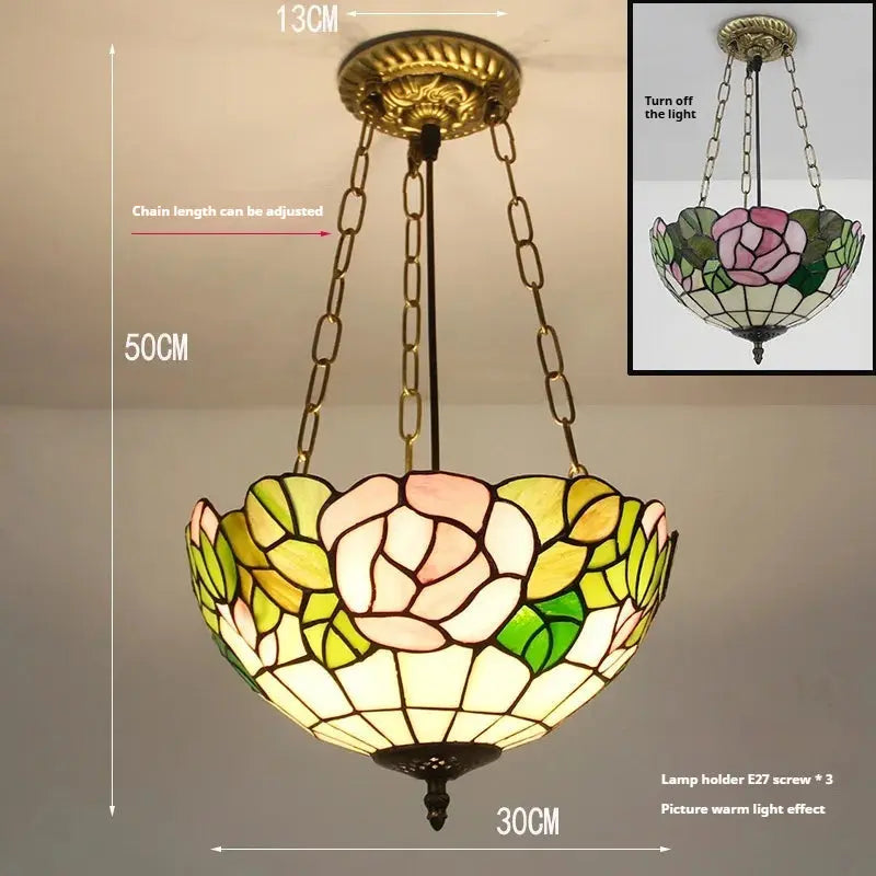 12inch 30cm Retro Stained Glass Pastoral Roses Anti-chandelier Tiffany Pendant Light - CTL