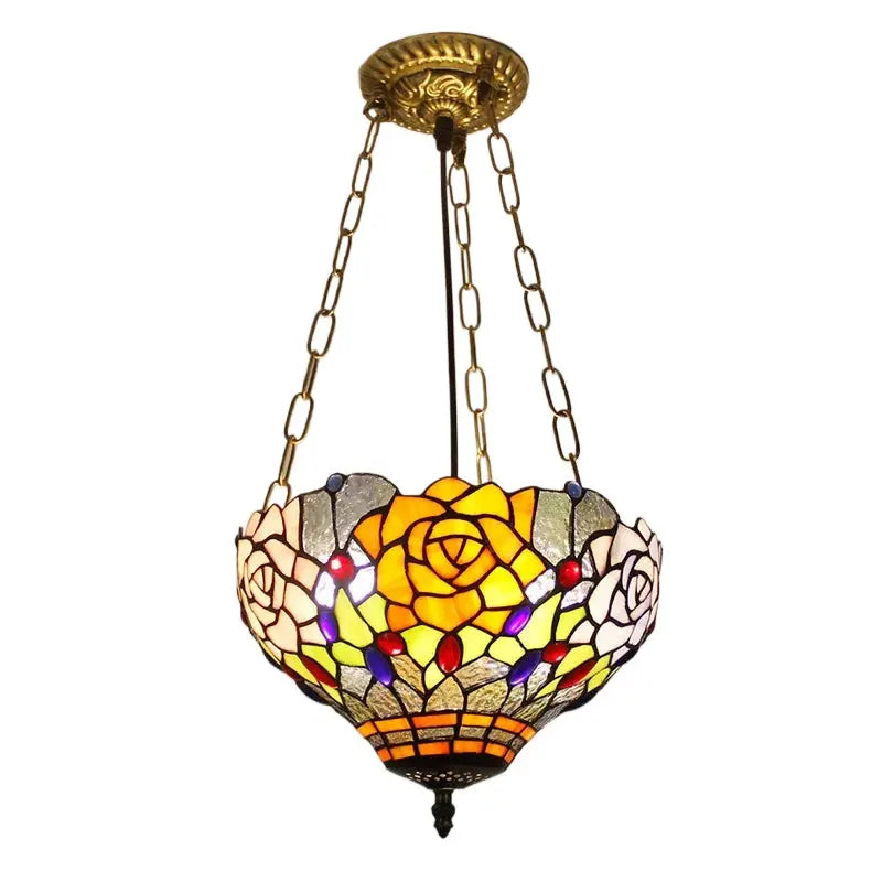 12inch 30cm Retro Stained Glass Pastoral Roses Floral Anti-chandelier Tiffany Pendant Light - CTL