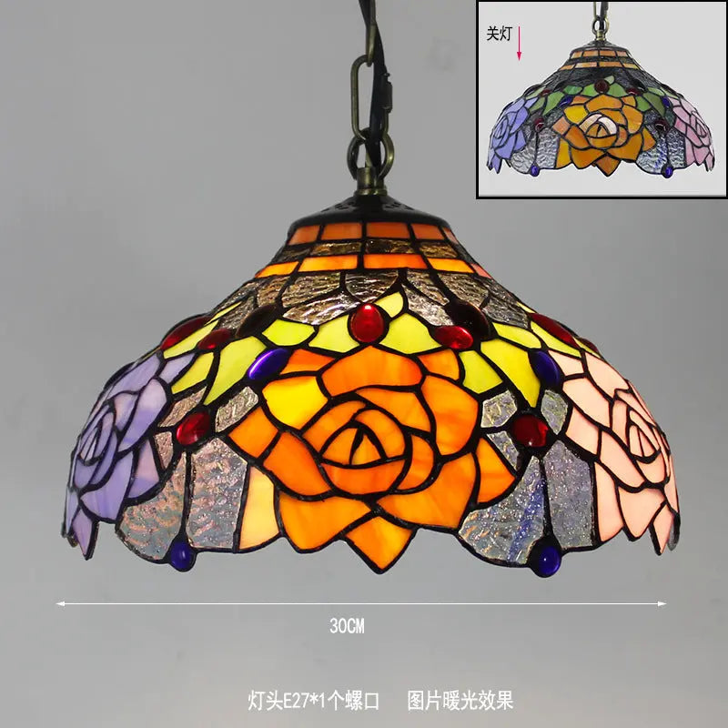 12inch 30cm Stained Glass 3 Color Roses Lampshade Tiffany Pendant Light - CTL