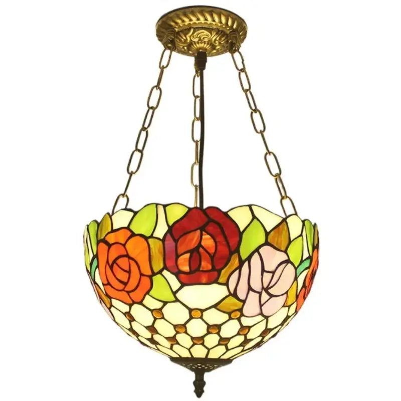 12inch 30cm Stained Glass Bead Rose Anti-chandelier Semi Flush Mount Wide Ceiling Lamp - CTL